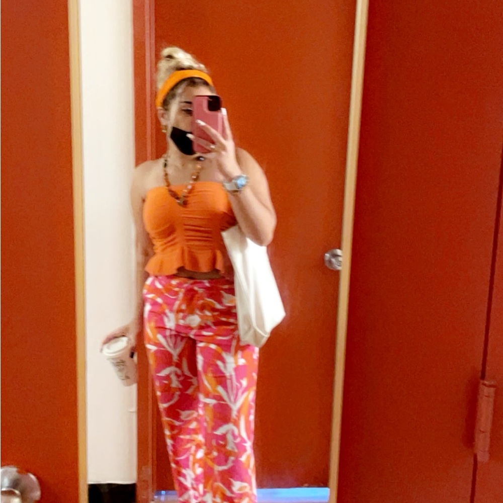 Ruffled Orange Knit Sweater Tube Top